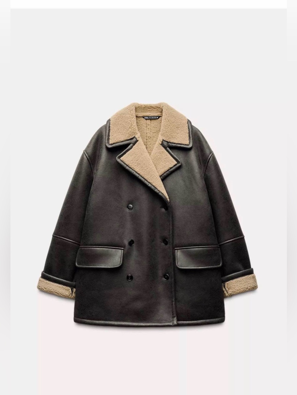 Zara Dark Brown Leather Jacket with Tan Shearling Trim